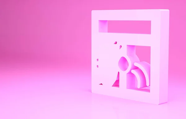 粉红色背景上孤立的粉红断窗图标 被损坏的窗户 打败窗玻璃的概念 Vandalism 最低纲领的概念 3D渲染3D插图 — 图库照片