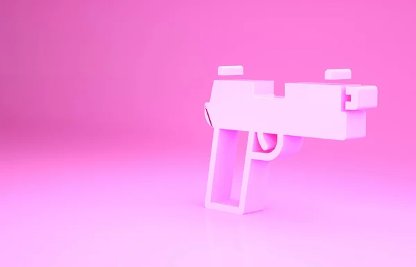 粉红色背景下孤立的粉红色手枪或枪支图标 警察或军队的手枪 小火器 最低纲领的概念 3D渲染3D插图 — 图库照片