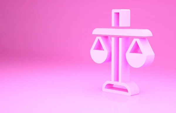 Pink Scales Justice Icoon Geïsoleerd Roze Achtergrond Het Symbool Van — Stockfoto