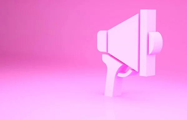 ピンクの背景に隔離されたピンクのメガホンのアイコン スピーカーサイン 最小限の概念 3Dイラスト3Dレンダリング — ストック写真