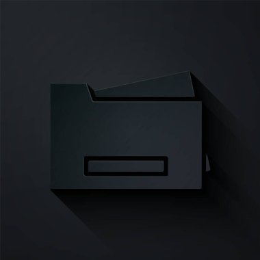 Kağıt kesiği Yazıcı simgesi siyah arkaplanda izole edildi. Kağıt sanatı tarzı. Vektör.