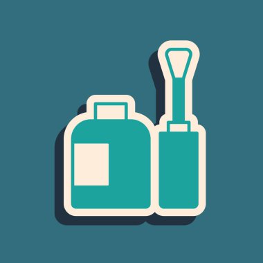 Yeşil arka planda yeşil oje ikonu var. Uzun gölge tarzı. Vektör.