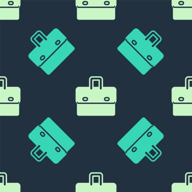 Green and beige Briefcase icon isolated seamless pattern on blue background. Business case sign. Business portfolio.  Vector.
