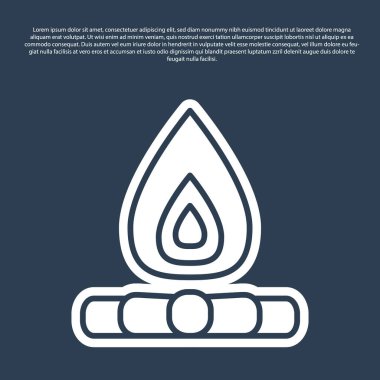 Mavi çizgi kamp ateşi ikonu mavi arka planda izole edildi. Odunla yanan şenlik ateşi. Vektör.