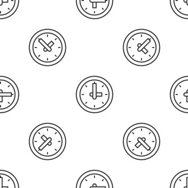 Gri çizgi saat simgesi beyaz arka planda kusursuz desen izole etti. Zaman sembolü. Vektör.