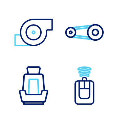 Hat anahtarını uzaktan kumandalı emniyet kemeri kiti ve otomotiv turbo şarj ikonu ile ayarla. Vektör.