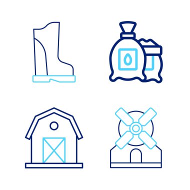 Fabrika ve su geçirmez lastik çizme ikonu dolu Windmill Çiftlik Evi Paketi 'ni kurun. Vektör.