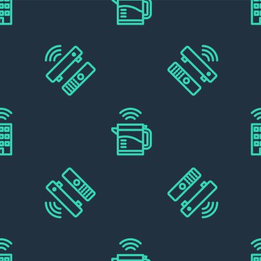 Akıllı elektrikli su ısıtıcısı, kablosuz TV kablosuz alıcısı ve kablosuz şablonu olan bir ev ayarla. Vektör.