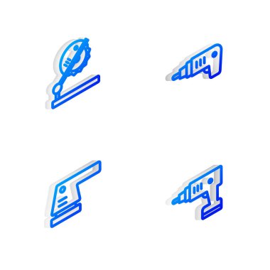 Elektrik kablosuz tornavida, tahta işçiliği, zımpara ve simge için testereyi ayarla. Vektör.