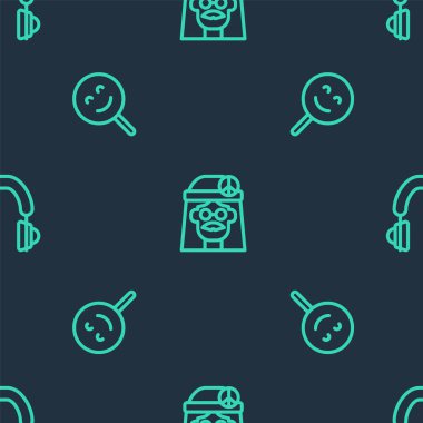 Hippie kızı, gülen surat ve kulaklıkları kusursuz bir modda ayarla. Vektör.