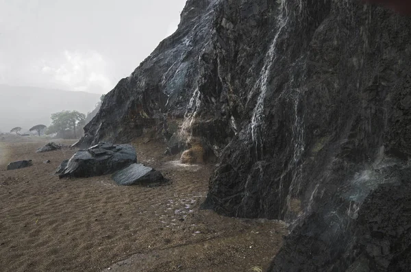 Rocks Sand Shores Mediterranean Sea Heavy Rain Hail — Stock Photo, Image