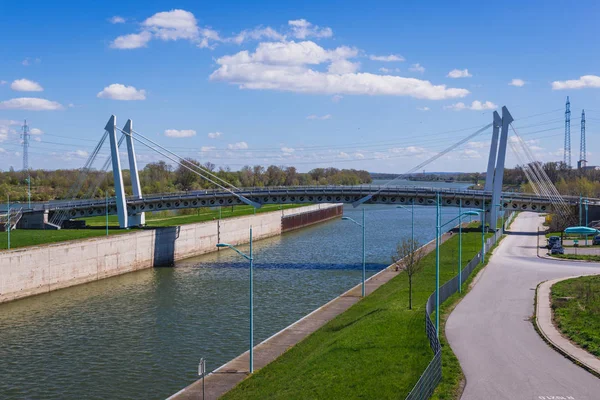 Puente Frente Central Hidroeléctrica Del Río Danubio Viena Capital Austria — Foto de Stock