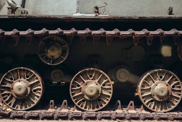 Närbild Caterpillar Spår Militär Tank — Stockfoto