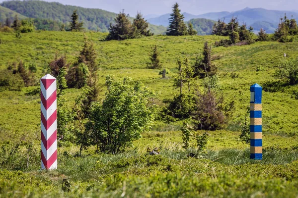 Border zone between Poland and Ukraine seen from a trail near Bukowa mountain pass in Bieszczady Mountains National Park in Poland