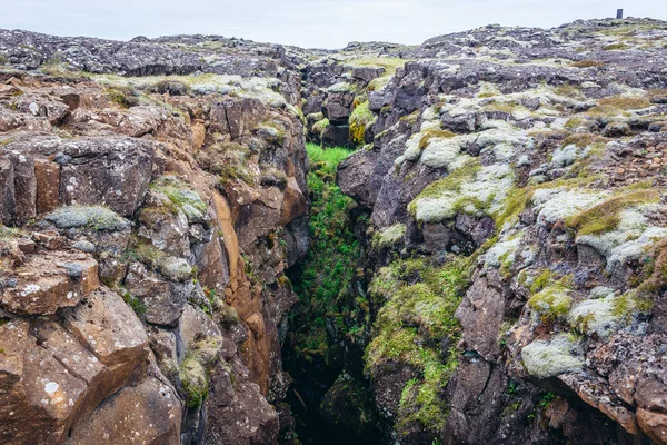 ルート数 425 に沿って海岸の北 大西洋アイスランドのレイキャネス半島から見た岩裂 — ストック写真