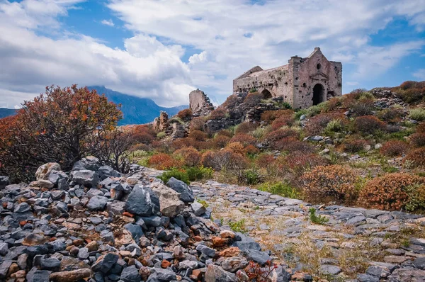 Ruinas Iglesia Agios Georgios Fuerte Veneciano Isla Imeri Gramvousa Cerca — Foto de Stock