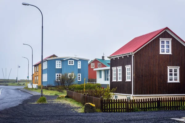 Edificios Largo Calle Principal Eyrarbakki Pequeño Pueblo Sur Islandia —  Fotos de Stock