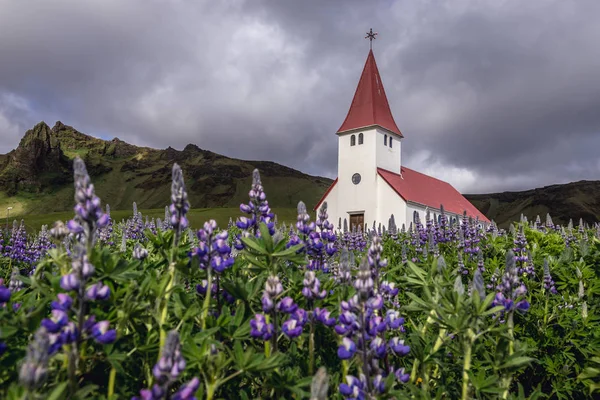 Templom Dombon Vik Myrdal Falu Déli Részén Izland — Stock Fotó