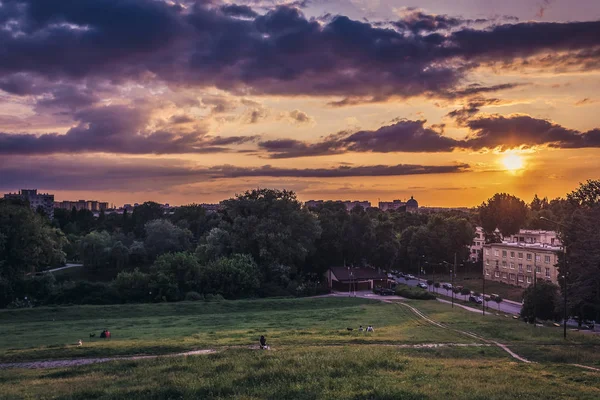 Varsovia Polonia Mayo 2018 Puesta Sol Vista Desde Una Colina — Foto de Stock