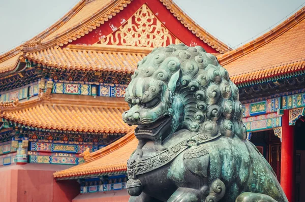 Details Lion Statue Front Gate Supreme Harmony Forbidden City Beijing — Stock Photo, Image