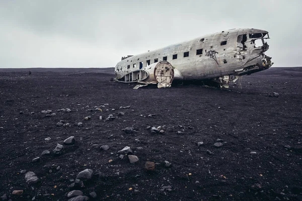 Boční Pohled Solheimasandur Nás Vrak Letadla Jižní Části Islandu — Stock fotografie