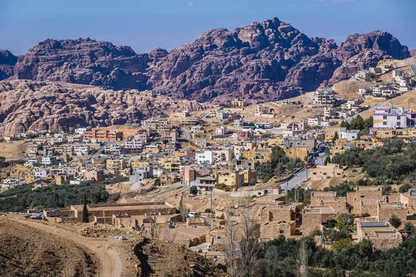 Πανοραμική Θέα Στην Κοιλάδα Του Wadi Musa Πόλη Στη Νότια — Φωτογραφία Αρχείου