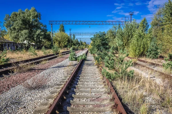 Eisenbahngleise Des Bahnhofs Yaniv Der Nähe Der Stadt Pripjat Sperrgebiet — Stockfoto