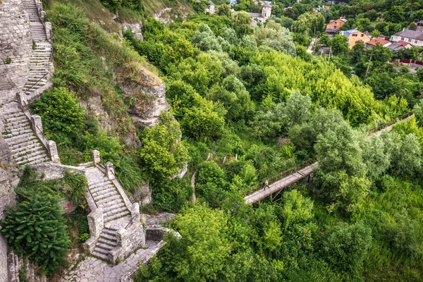 Kamianets Podilskyi Ucrania Junio 2017 Puente Peatonal Visto Desde Puente — Foto de Stock