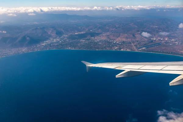 Greek Coastline Seen Plane Window View Kotroni Airport — Stock Photo, Image