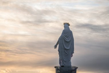 Sunset over statue in famous Shrine of Our Lady of Lebanon in Harissa village, Lebanon