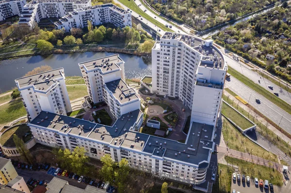 Drone View Apartment Houses Goclaw District Warsaw Poland Żadnych Opłat — Zdjęcie stockowe