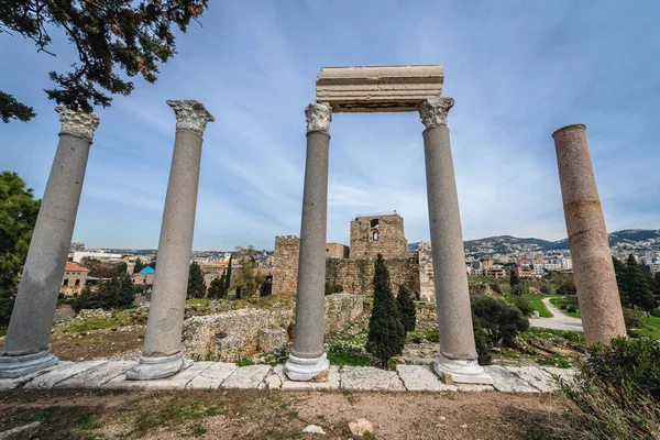 Byblos Lübnan Daki Haçlıların Kalesinin Yanındaki Antik Roma Sütunları Dünyanın — Stok fotoğraf