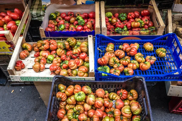 Catania Italia Mayo 2019 Tomates Venta Zona Pescheria Mercado Pescado —  Fotos de Stock