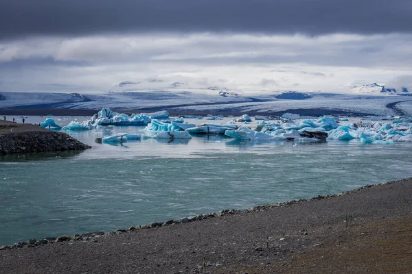 Icebergs Jokulsarlon Literalmente Lagoa Rio Glacial Grande Lago Glacial Islândia — Fotografia de Stock