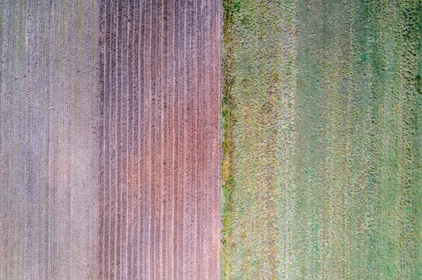 Drone View Plowed Field Wolka Paplinska Village Located Mazowsze Region — Stock Photo, Image