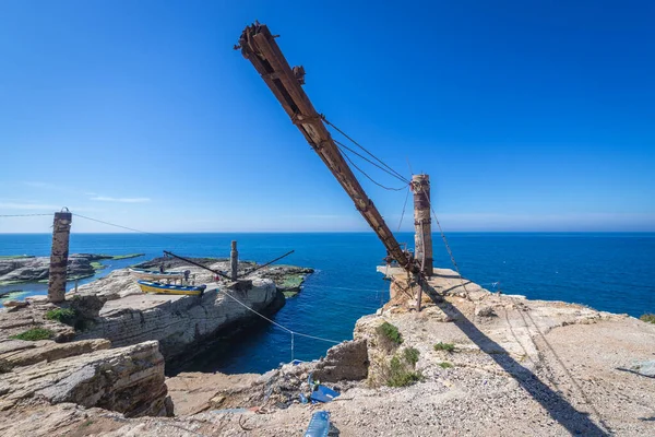 Vieille Grue Rouillée Sur Côte Méditerranéenne Beyrouth Capitale Liban Côté — Photo