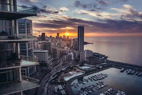 Pôr Sol Sobre Baía Zaituna Mar Mediterrâneo Beirute Capital Líbano — Fotografia de Stock