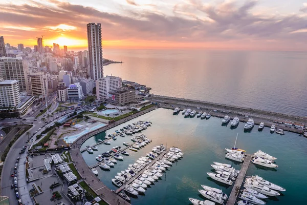 Pôr Sol Sobre Baía Zaituna Mar Mediterrâneo Beirute Capital Líbano — Fotografia de Stock