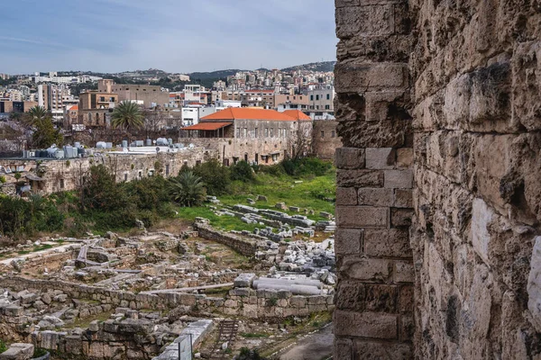 Руины Нимфея Рядом Средневековым Замком Библосе Ливан Один Старейших Непрерывно — стоковое фото
