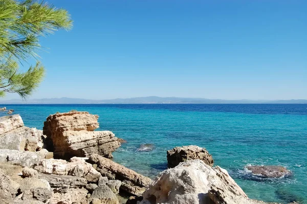 Paesaggio Marino Con Costa Pietra Mare Turchese Penisola Halkidiki Grecia — Foto Stock
