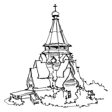 Eski Rus ahşap kilise. Antik Rus ahşap kilise kroki.