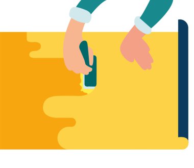 Vektör çizim, daire, tamirde alt tutun onarım aracı, onarım duvar eller. Kavram banner veya illüstrasyon