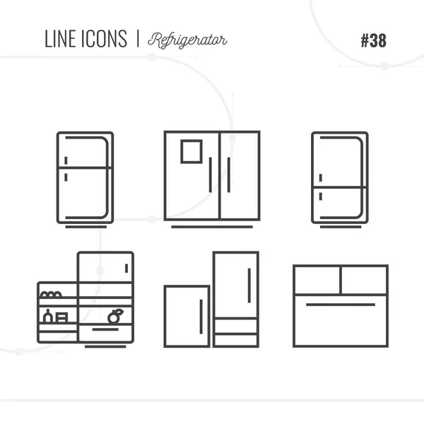 Conjunto Simple Refrigerador Related Vector Line Iconos Contiene Iconos Tales — Archivo Imágenes Vectoriales