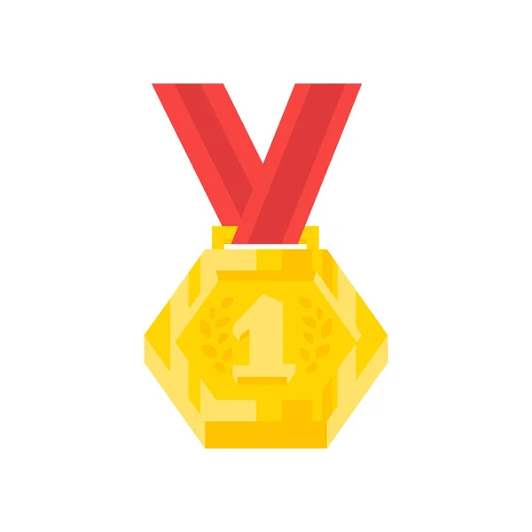 Prémio Medalha Ouro Brilhante Com Fita Vermelha Ilustração Moderna Vetor —  Vetores de Stock