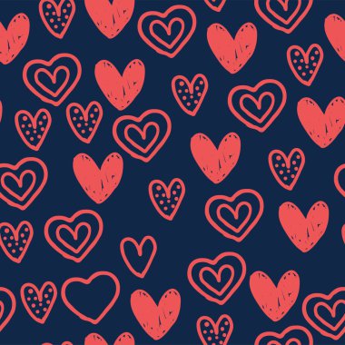 Kalpler romantik Sevgililer desen. Vektör çizim. Sevgililer günü tasarımı için kalpleri ile Seamless modeli. Dekoratif zemin kalpleri ve yaprakları ile. Tatil doku.