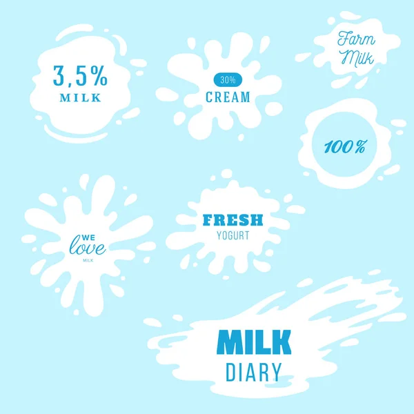 牛奶标签载体集 水花斑纹设计 造型创意图解 — 图库矢量图片