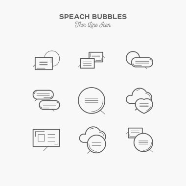 Speech bubbles, messages, thin line icons set, vector illustration