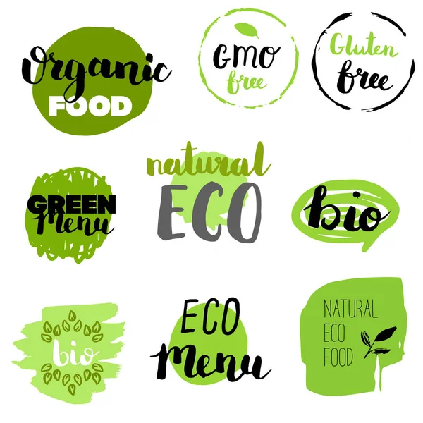 Egészséges Étel Ikonok Címkék Organikus Címkék Természetes Termék Elemek Vegetáriánus — Stock Vector