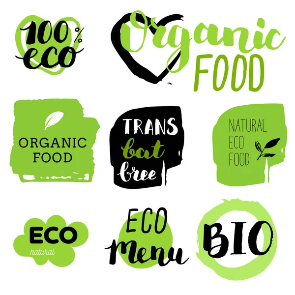 Healthy Food Icons Labels Organic Tags Natural Product Elements Logo — Stock Vector