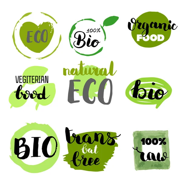 Healthy Food Icons Labels Organic Tags Natural Product Elements Logo — Stock Vector